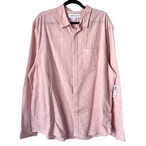 Old Navy Shirt Men 2XL Pink White Pinstriped Linen Long Sleeve Beach Coastal NWT